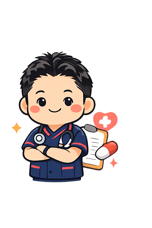 服薬相談を案内する本廣調剤薬局のマスコット